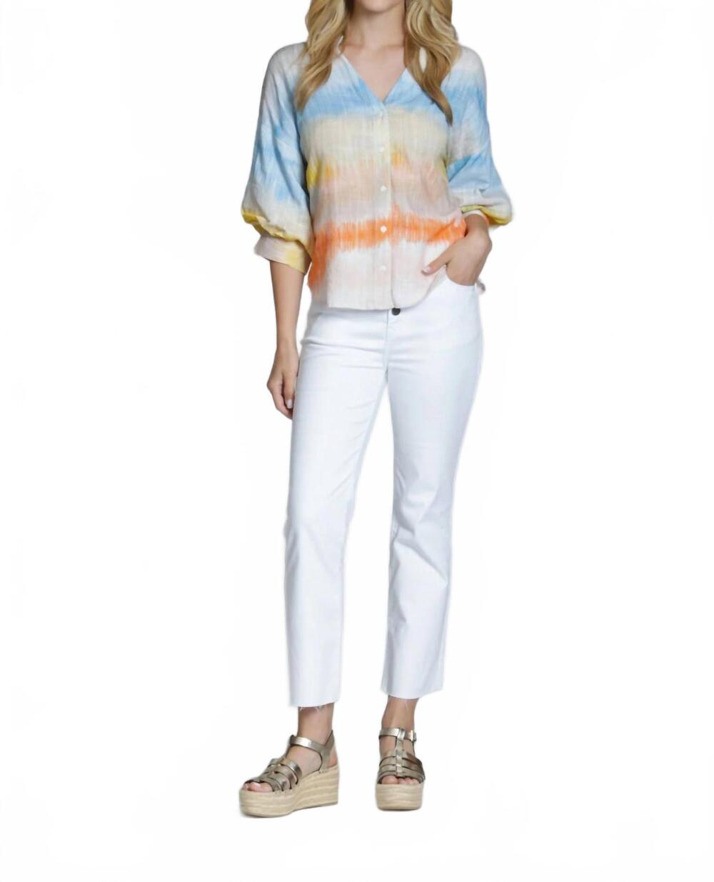 NEW APNY watercolor blouson sleeve shirt in multi
